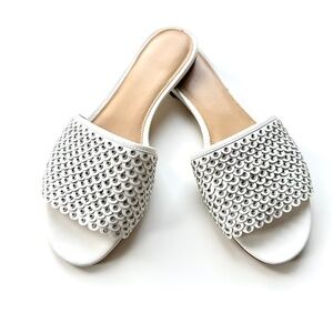 Michael Kors White Sandals with Silver Stud and Scallop Detail, SZ 8